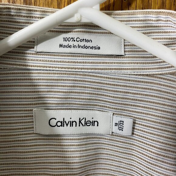 Calvin Klein Mens Dress Shirt Large 15 Neck Striped Button Up Long Sleeve Casual - Picture 4 of 4